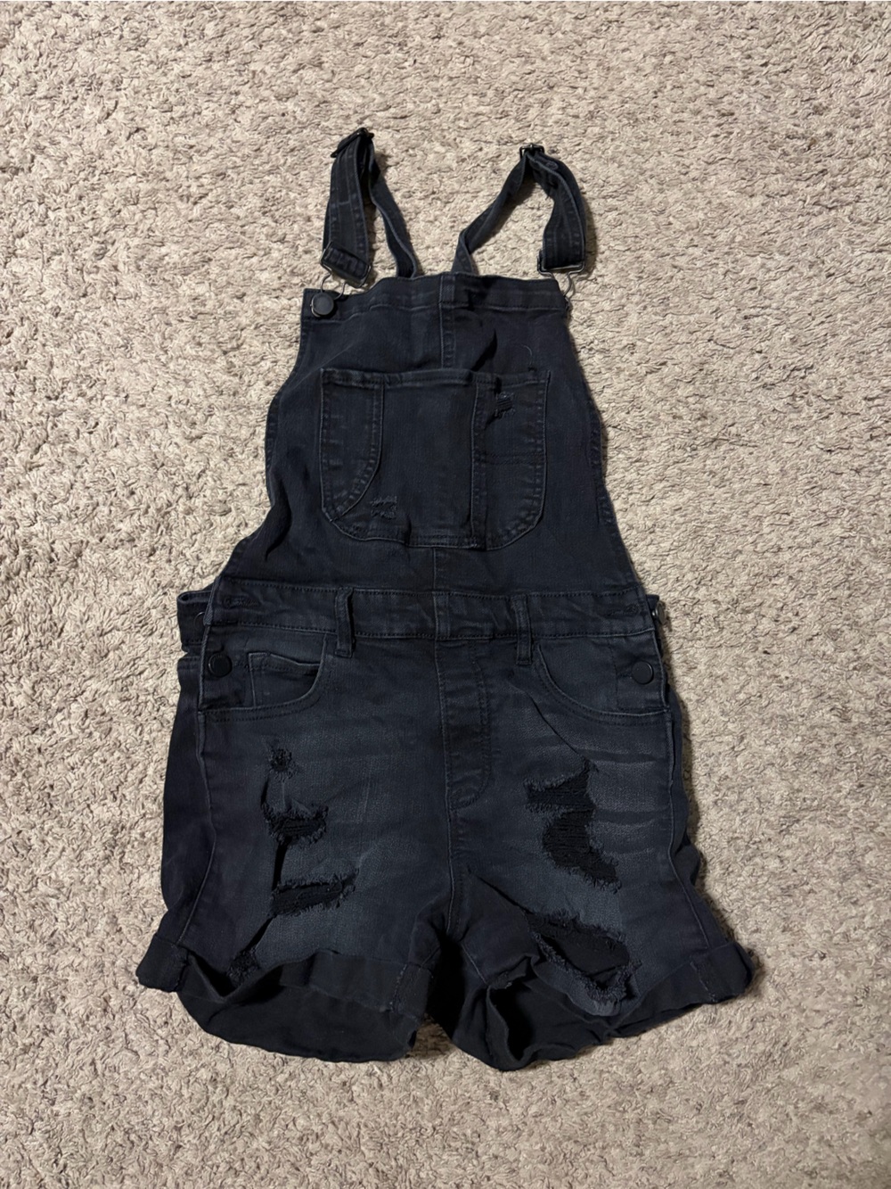 Black Label Black Distressed Denim Short Overalls
